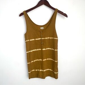 OLD NAVY Womens Medium Ribbed Round Neck Golden Stripe Button Henley Tank Top Z5